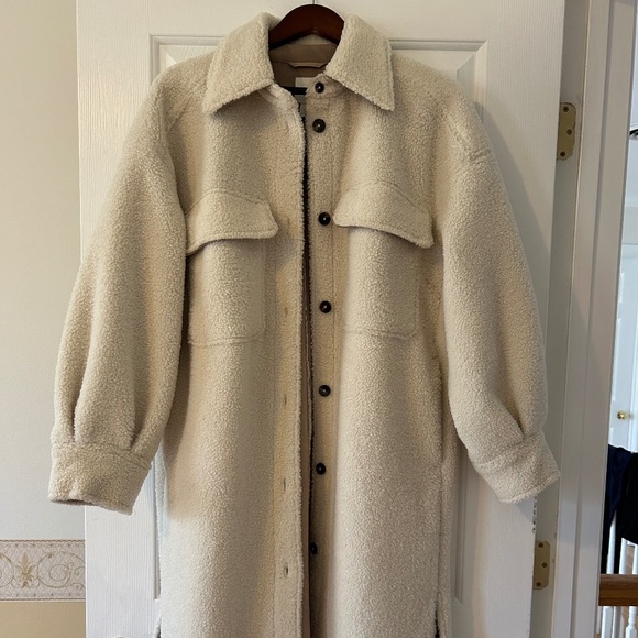 White H&M long teddy coat - Picture 1 of 5